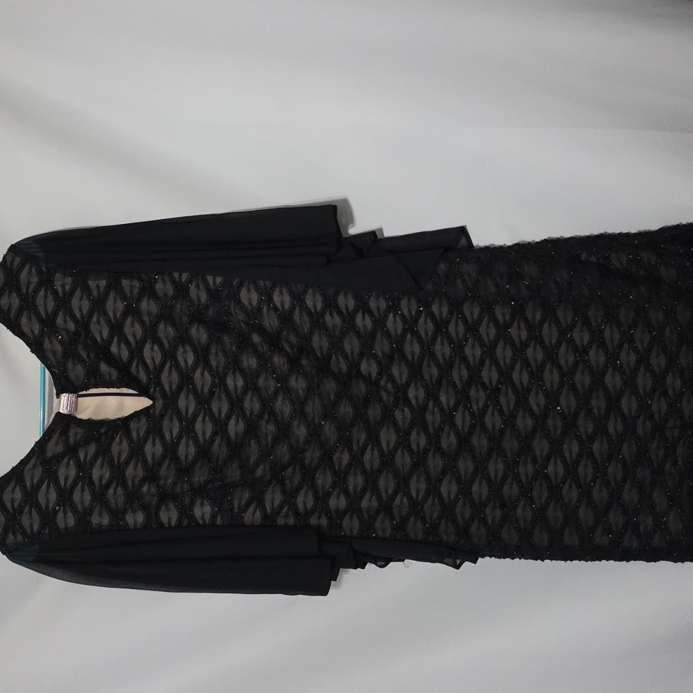 Connected Apparel Womens Black‎ Dress Sparkly Bat Wing Cape Holiday  10 GUC READ